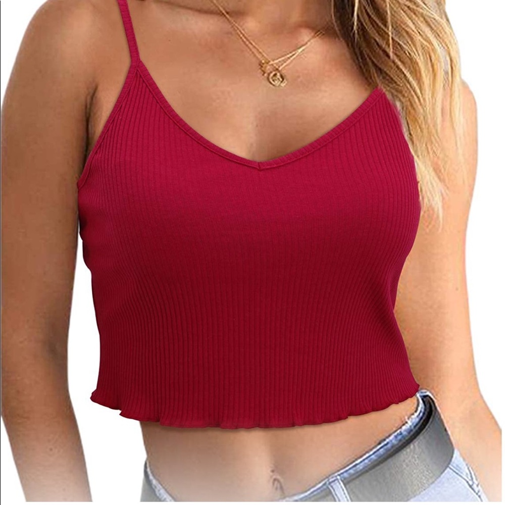 Red Tank Top/ Cami Top sleeveless red vneck large
